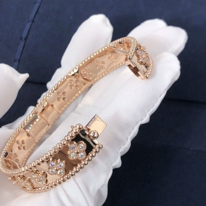 VCA Perlee Diamond Bangle with 18 K Rose Gold Diamond Jewelry