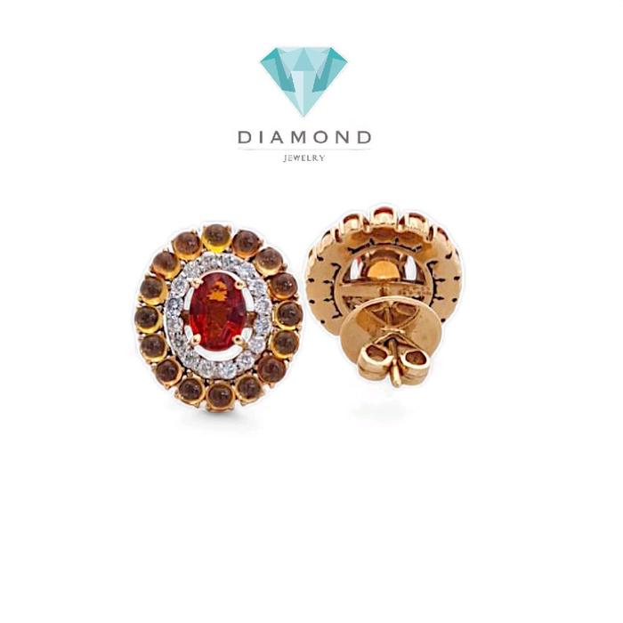 Anting Batu Sapphire Citrine Diamond Oval Berlian 18K-Diamond Jewelry-403BA6279SD-HT