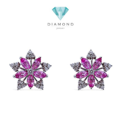 Flower Diamond Earring 18K / Diamond Jewelry 33BCKV24500WP-HT