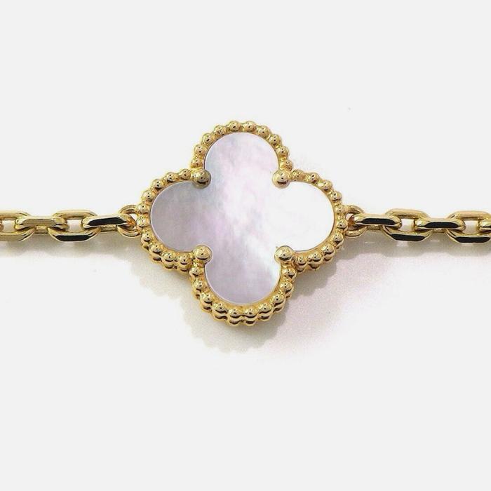 White 5 clover vintage bracelet 18K Gold MOP -Diamond Jewelry/ gelang emas clover putih mutiara