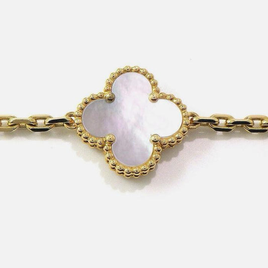 White 5 clover vintage bracelet 18K Gold MOP -Diamond Jewelry/ gelang emas clover putih mutiara