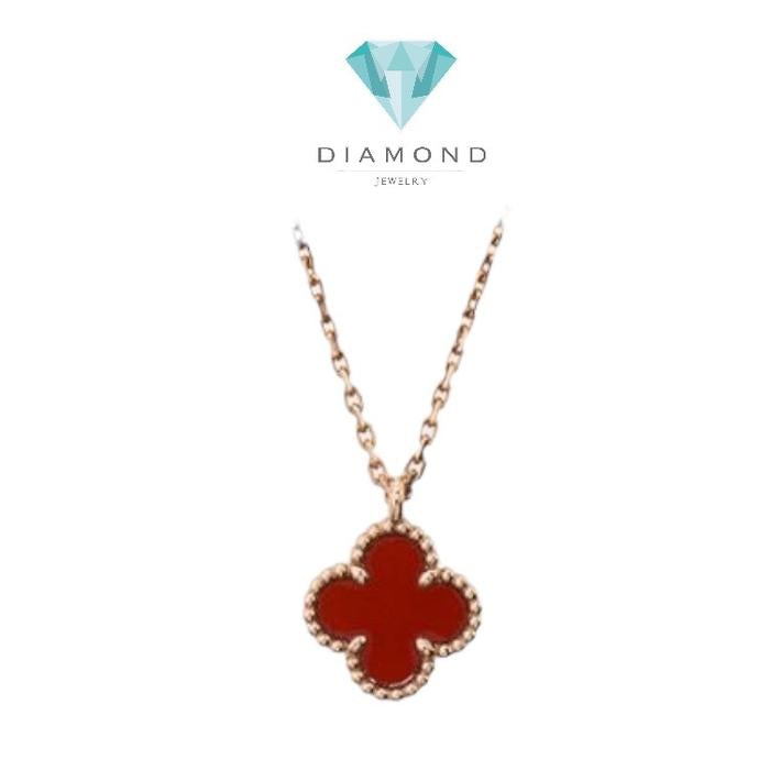Sweet clover red charnelian 18k necklace-Diamond Jewelry