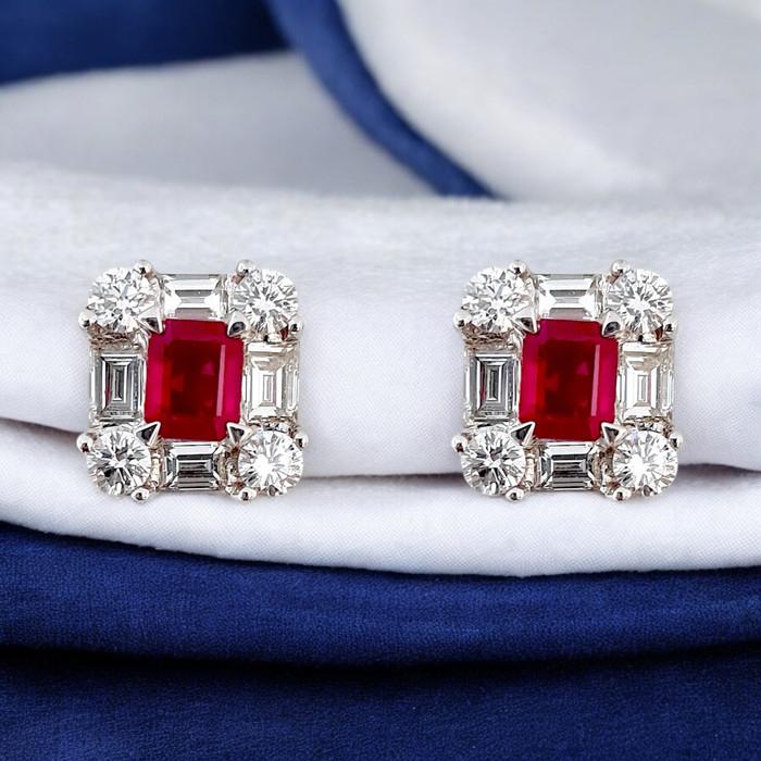 Baguette Ruby Earrings Diamond / Diamond Jewelry