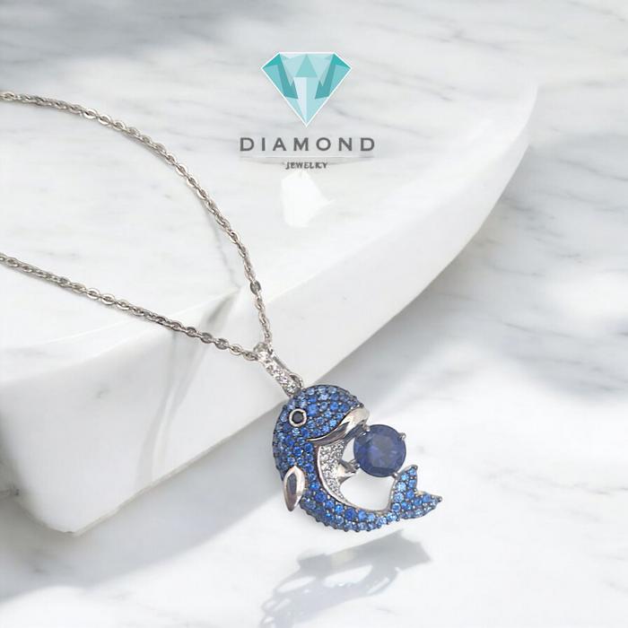 Liontin Mas dolphin swarozky blue saphire / liontin dolphin biru emas 18K-Diamond Jewelry
