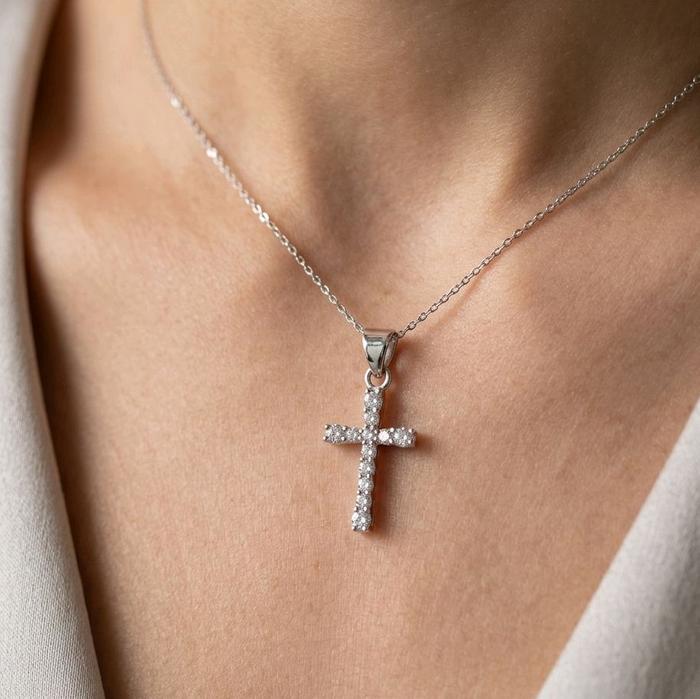 White Gold Cross Zircon Pendants 17K / Liontin Salib Emas Putih sirkon 17K / Diamond Jewelry / 283LMS075LS