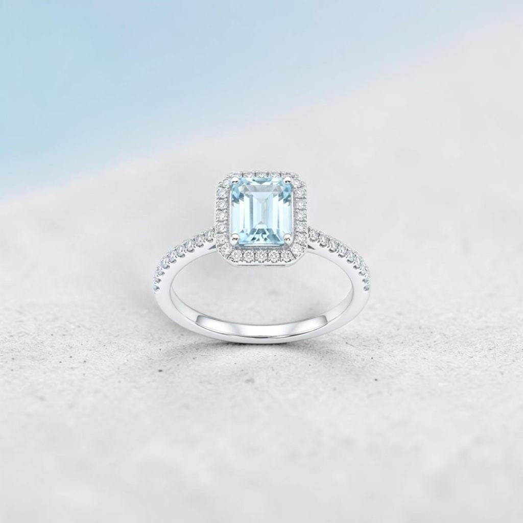 Baguette Aquamarine Diamond Ring 18K /Cincin berlian baguette aquamarine 18K / Diamond Jewelry / GR0053895