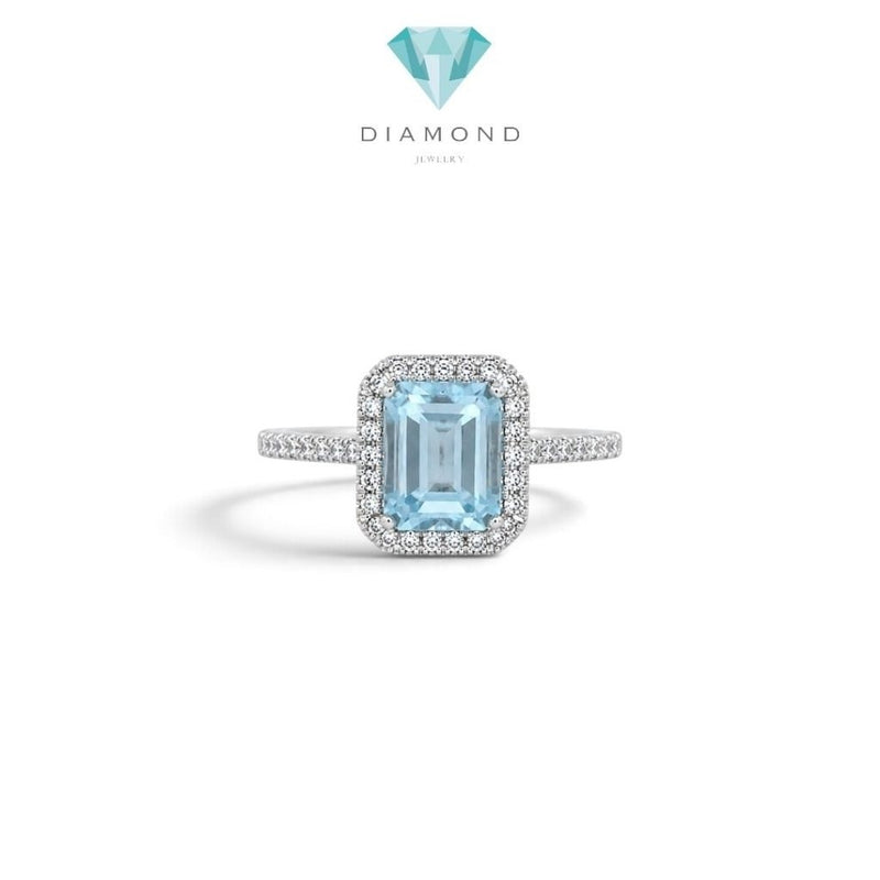 Baguette Aquamarine Diamond Ring 18K /Cincin berlian baguette aquamarine 18K / Diamond Jewelry / GR0053895