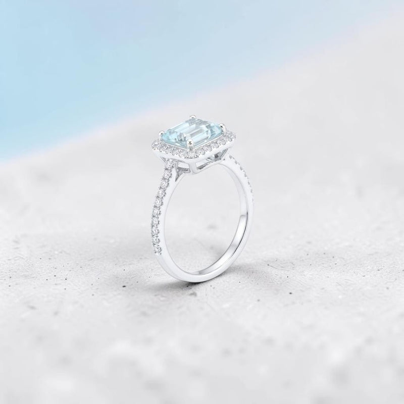Baguette Aquamarine Diamond Ring 18K /Cincin berlian baguette aquamarine 18K / Diamond Jewelry / GR0053895