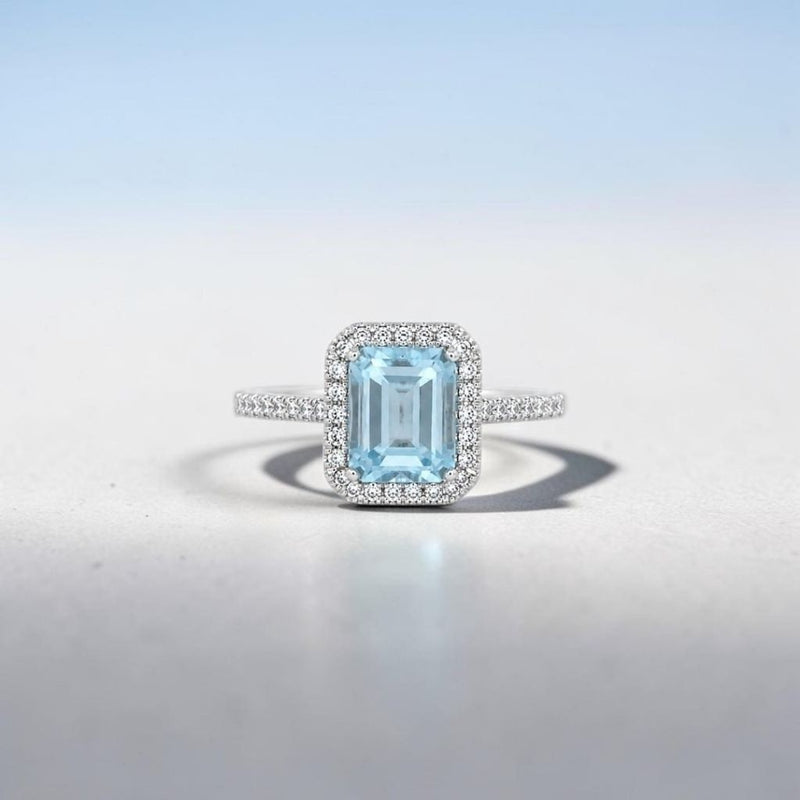 Baguette Aquamarine Diamond Ring 18K /Cincin berlian baguette aquamarine 18K / Diamond Jewelry / GR0053895