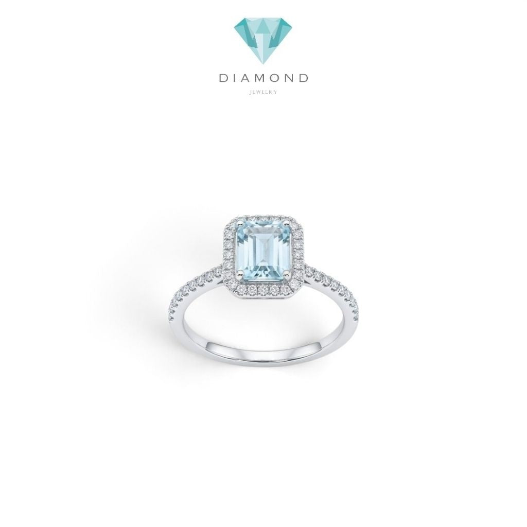 Baguette Aquamarine Diamond Ring 18K /Cincin berlian baguette aquamarine 18K / Diamond Jewelry / GR0053895