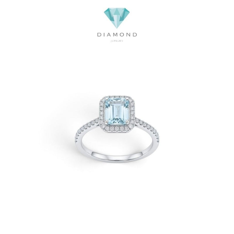 Baguette Aquamarine Diamond Ring 18K /Cincin berlian baguette aquamarine 18K / Diamond Jewelry / GR0053895