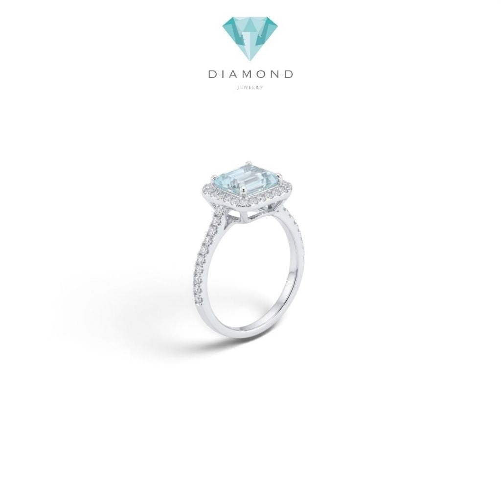 Baguette Aquamarine Diamond Ring 18K /Cincin berlian baguette aquamarine 18K / Diamond Jewelry / GR0053895