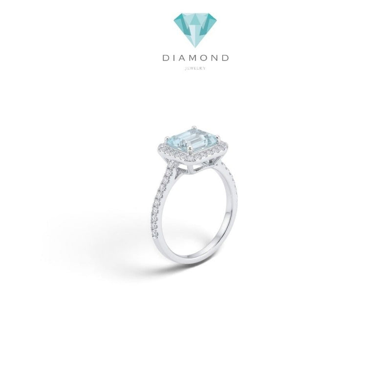 Baguette Aquamarine Diamond Ring 18K /Cincin berlian baguette aquamarine 18K / Diamond Jewelry / GR0053895