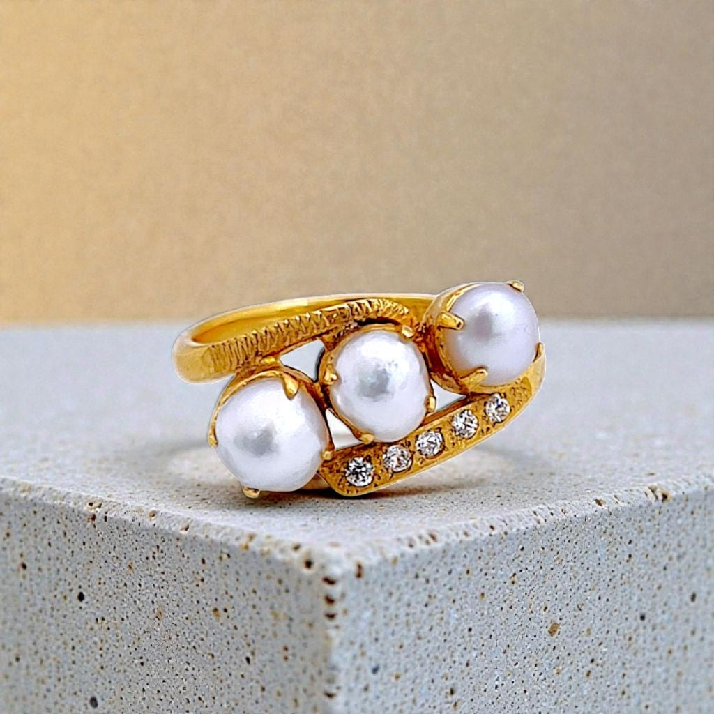 Tripel MOP Gold Ring 23K / Cincin Emas Tiga Mutiara 23K  / Diamond Jewelry 125CMSWP4