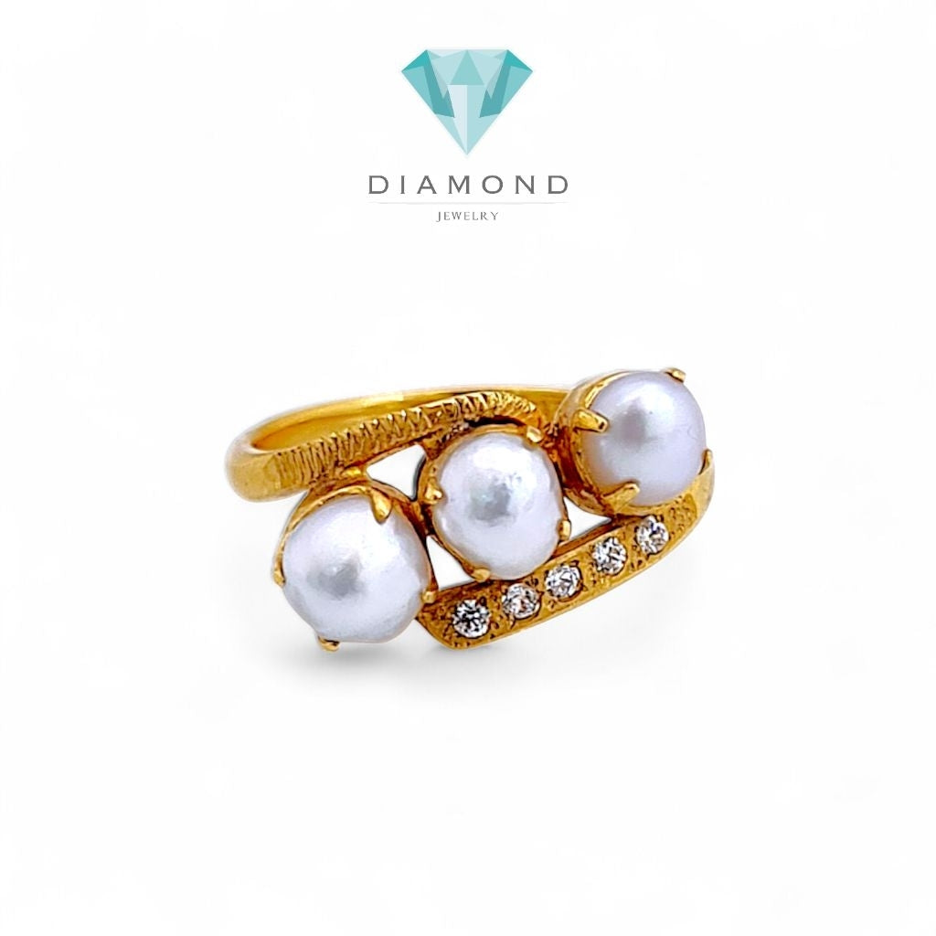Tripel MOP Gold Ring 23K / Cincin Emas Tiga Mutiara 23K  / Diamond Jewelry 125CMSWP4