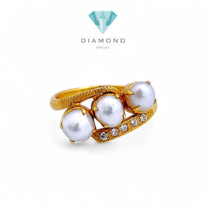 Tripel MOP Gold Ring 23K / Cincin Emas Tiga Mutiara 23K  / Diamond Jewelry 125CMSWP4