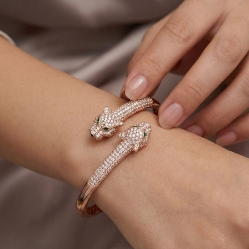 Double Panther Gold Bracelet 700K / Gelang Emas Dua Panther 700K / Diamond Jewelry 454GMS1038LS