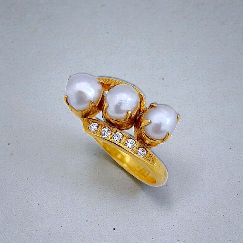 Tripel MOP Gold Ring 23K / Cincin Emas Tiga Mutiara 23K  / Diamond Jewelry 125CMSWP4