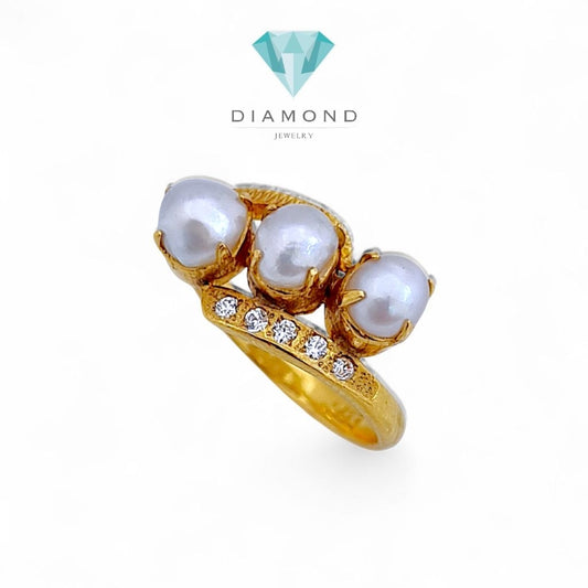 Tripel MOP Gold Ring 23K / Cincin Emas Tiga Mutiara 23K  / Diamond Jewelry 125CMSWP4