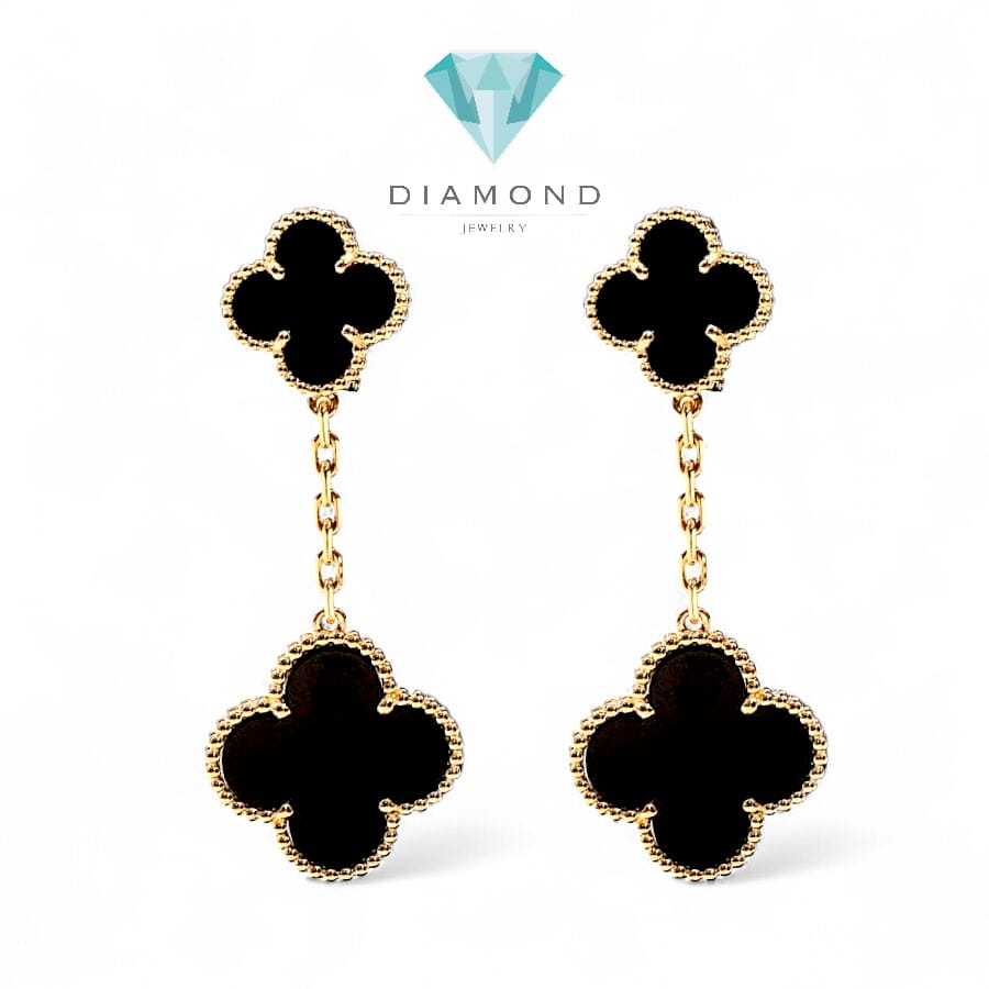 Vintage & Magic 2 Clover Black Onyx Earring 18K Gold/Anting Emas Fashion Diamond Jewelry-1ABD1422LSNEW-HT