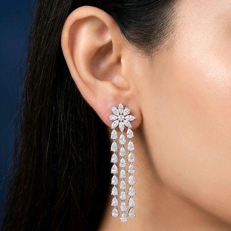 Long Flower Diamond Earring 18K / Anting Berlian Bunga Panjang 18K / Diamond Jewelry 410AB10800PRLS