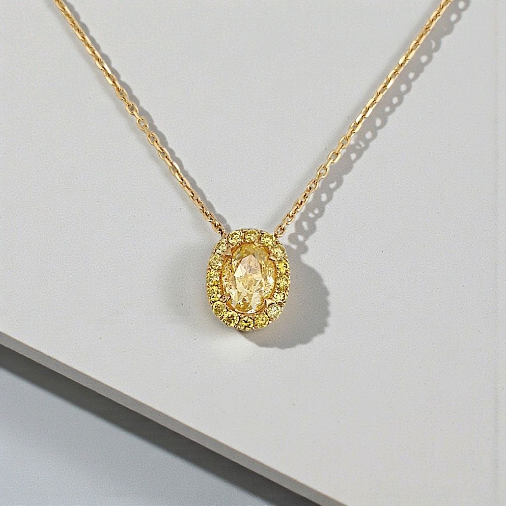 Oval Yellow Diamond Necklace 18K / Kalung Oval Berlian Kuning 18K / Diamond Jewelry 399KB2350CHLS