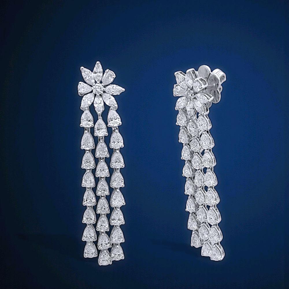 Long Flower Diamond Earring 18K / Anting Berlian Bunga Panjang 18K / Diamond Jewelry 410AB10800PRLS