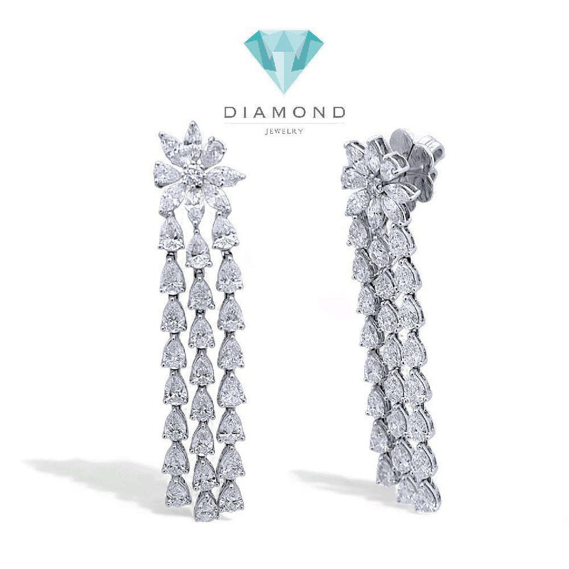 Long Flower Diamond Earring 18K / Anting Berlian Bunga Panjang 18K / Diamond Jewelry 410AB10800PRLS