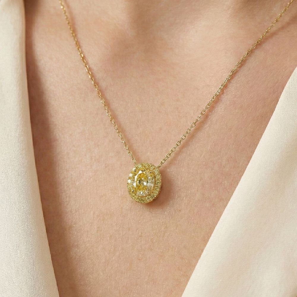 Oval Yellow Diamond Necklace 18K / Kalung Oval Berlian Kuning 18K / Diamond Jewelry 399KB2350CHLS