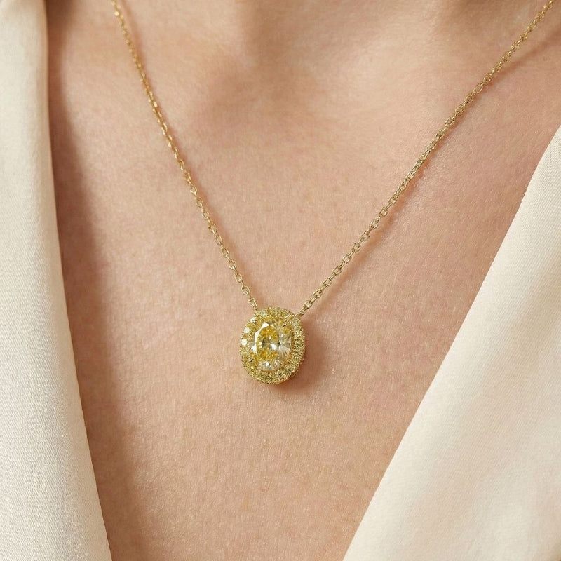 Oval Yellow Diamond Necklace 18K / Kalung Oval Berlian Kuning 18K / Diamond Jewelry 399KB2350CHLS