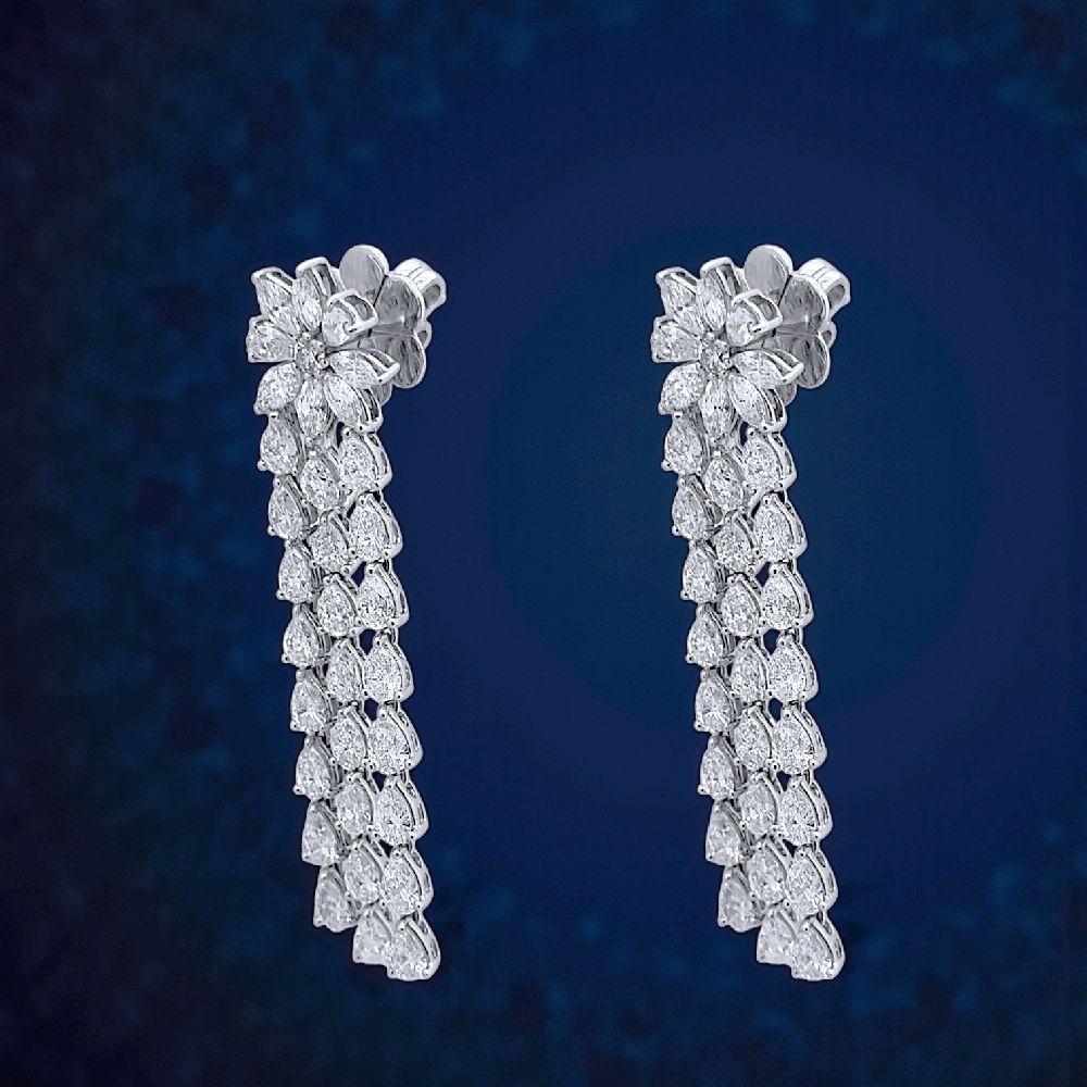 Long Flower Diamond Earring 18K / Anting Berlian Bunga Panjang 18K / Diamond Jewelry 410AB10800PRLS