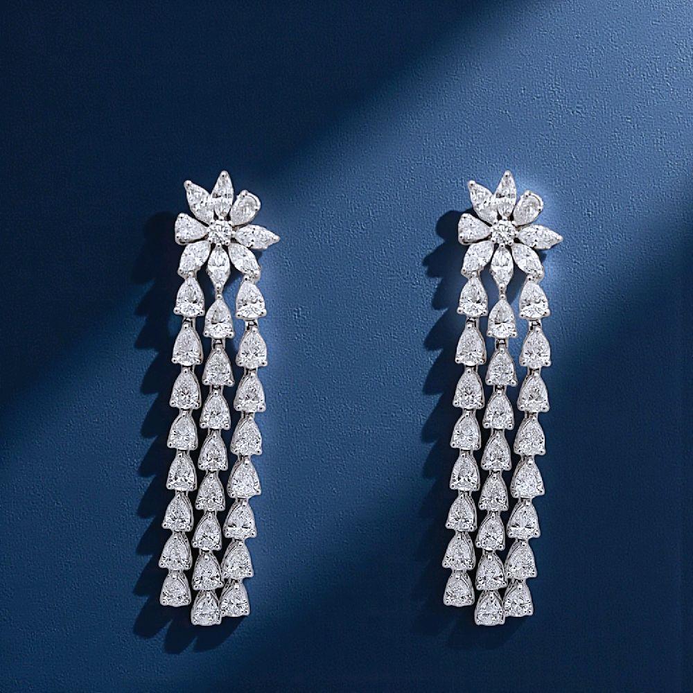 Long Flower Diamond Earring 18K / Anting Berlian Bunga Panjang 18K / Diamond Jewelry 410AB10800PRLS