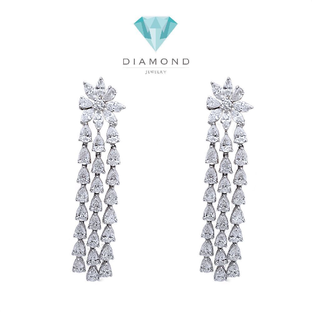 Long Flower Diamond Earring 18K / Anting Berlian Bunga Panjang 18K / Diamond Jewelry 410AB10800PRLS