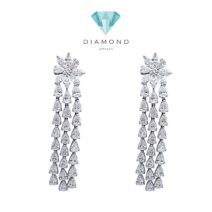 Long Flower Diamond Earring 18K / Anting Berlian Bunga Panjang 18K / Diamond Jewelry 410AB10800PRLS