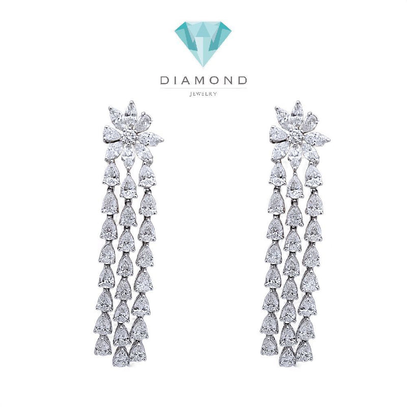 Long Flower Diamond Earring 18K / Anting Berlian Bunga Panjang 18K / Diamond Jewelry 410AB10800PRLS