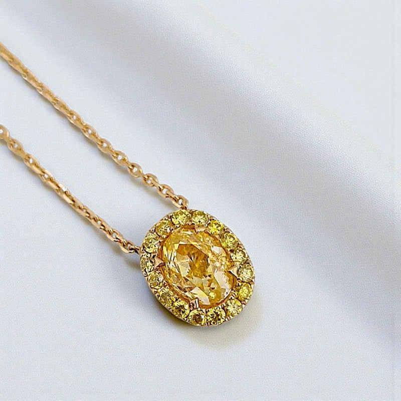 Oval Yellow Diamond Necklace 18K / Kalung Oval Berlian Kuning 18K / Diamond Jewelry 399KB2350CHLS