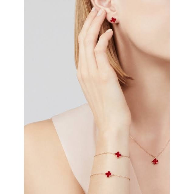 Sweet Clover Red Charnelian 18K Necklace/Bracelet/Earring/Kalung/Gelang/Anting Emas Fashion-Diamond Jewelry-398KBD2000LS/372ABD228RY/128GBD22000AB-HT